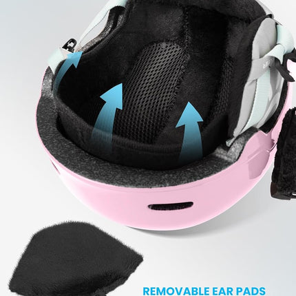 OutdoorMaster Kids Ski Helmet and Goggles Set, Snowboard Helmet, Durable PC Shell & EPS Foam, Snow Helmet 12 Cooling Vents, Dial Fit Skiing Helmet, Safety-Certified Snow Sport Helmets for Boys & Girls
