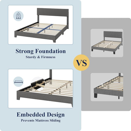 Allewie Full Size Bed Frame with Adjustable Headboard, Upholstered Platform Bed with Wood Slats, Heavy Duty Mattress Foundation, No Box Spring Needed, Noise-Free, Easy Assembly, Beige