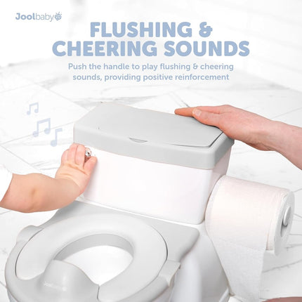 Real Feel Potty with Wipes Storage, Transition Seat & Disposable Liners - Realistic Toilet - Easy to Clean & Assemble - Jool Baby (Grey)