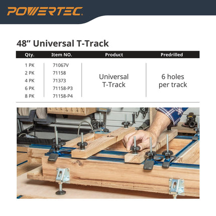 POWERTEC 71067V Double-Cut Profile Universal T-Track with Predrilled Mounting Holes, 48", 1 PK