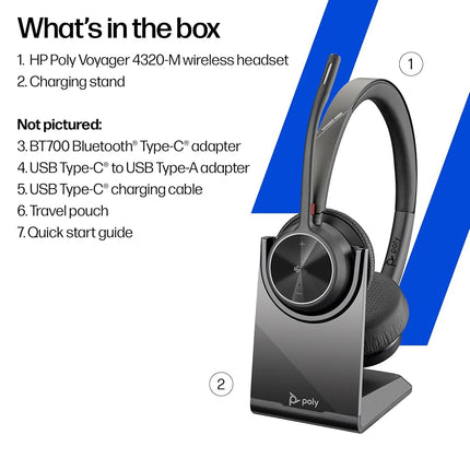 HP Poly Voyager 4320 UC Wireless Headset & Charge Stand - Noise-Canceling Boom Mic - Connect to PC via USB-C to USB-A Adapter, Cell Phone via Bluetooth - Microsoft Teams Certified