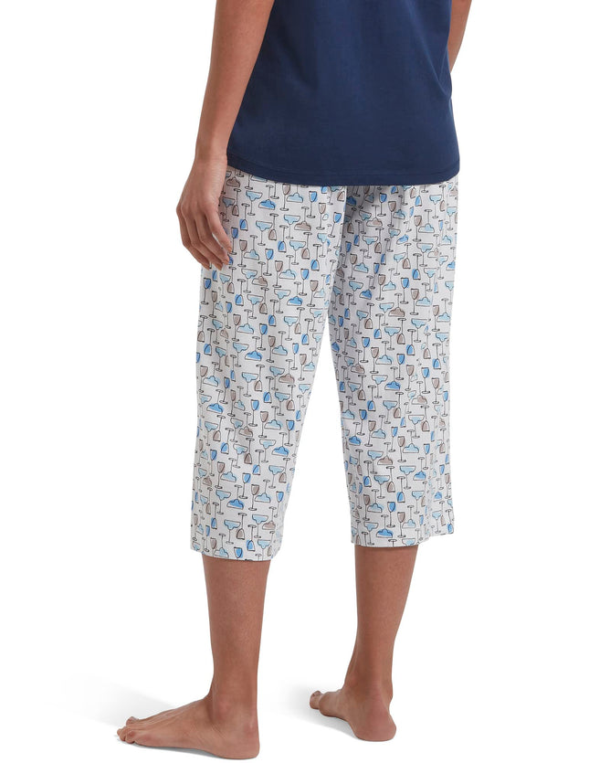 HUE Women's Basic Printed Knit Capri Pajama Sleep Pant, Made with Temperature Control Technology Bottoms, White-ICY Margarita, XL