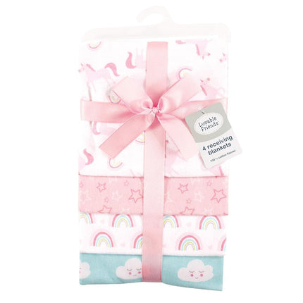 Luvable Friends 4 Piece Flannel Receiving Blanket, Unicorn, One Size