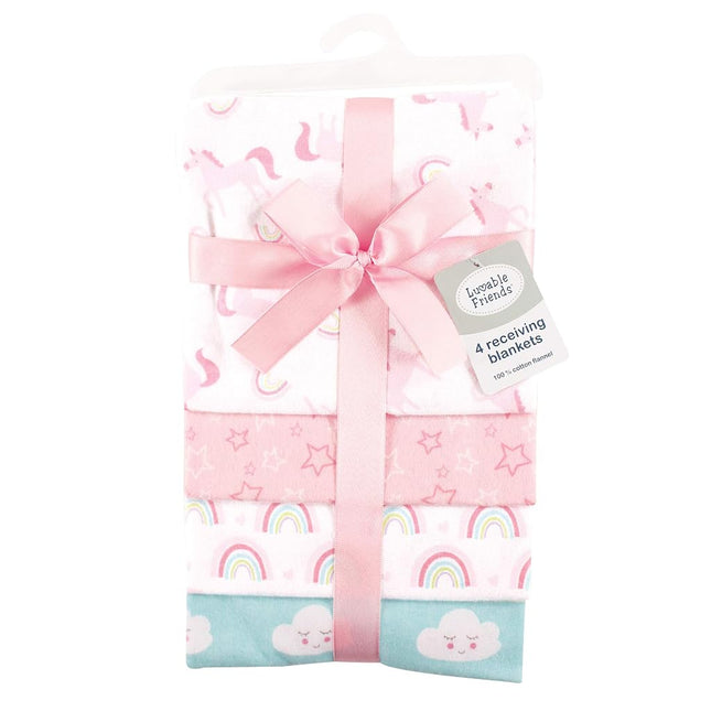 Luvable Friends 4 Piece Flannel Receiving Blanket, Unicorn, One Size