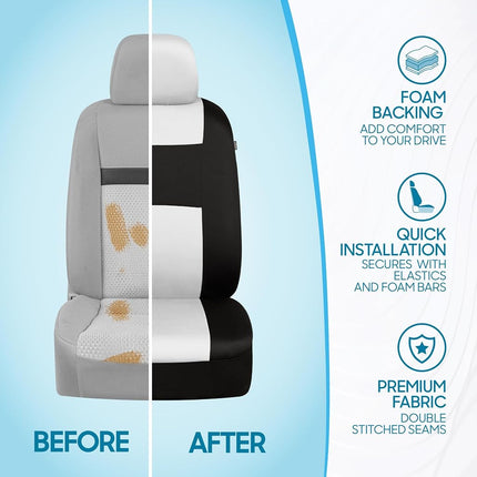 BDK PolyPro Car Seat Covers Full Set in White/Black – Front and Rear Split Bench Seat Protectors, Easy to Install, Interior Covers for Auto Truck Van SUV