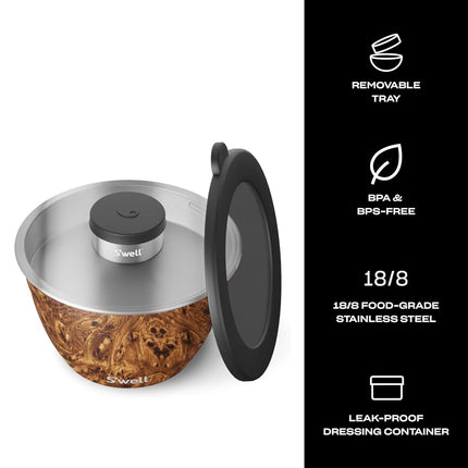 S'well Teakwood Salad Bowl Kit, Brown, 1.9 Litre