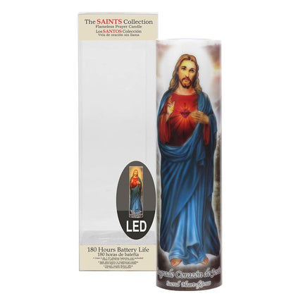 Stonebriar LED Saint Prayer Candle — Automatic Timer, Flameless Candle for Prayer, Memorials & Religious Décor, Jesus, 8"