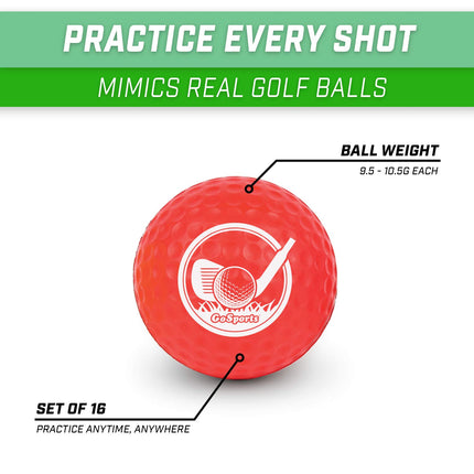 GoSports Foam Golf Practice Balls - 16 Pack Realistic Feel and Limited Flight Use Indoors or Outdoors