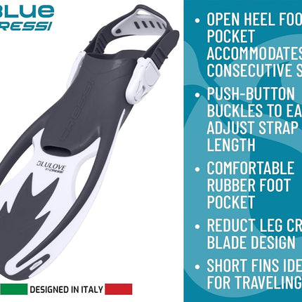 Cressi Rocks Kids Swimming Fins - Adjustable Training Fins for Growing Feet - Quick-Release Flippers for Easy On/Off - Vented Composite Blade for Efficient Propulsion - Blue / White - L/XL (6/8 Years)