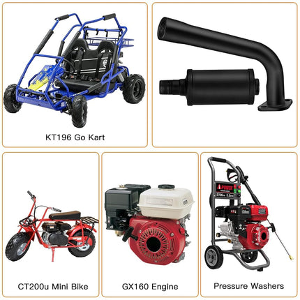 FVRITO Silenciador de tubo de escape engrosado con kit de cinta de protección térmica para Non Hemi 6.5HP Predator 212cc 196cc GX160 GX200 Coleman CT200u BT200X KT196 Baja MB200 Clone Mini Bike Go Kart Parts Negro