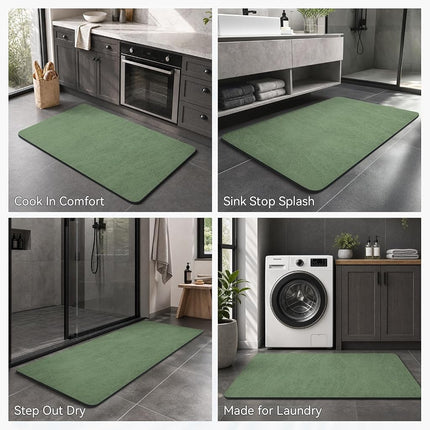 MontVoo -Bath Mat Rug-Rubber Backing Non Slip Quick Dry Absorbent Thin Bathroom Rugs Fit Under Door-Faux Suede Surface Bathroom Floor Mats-Shower Rug for in Front of Bathtub Shower Sage Green 17x27.5