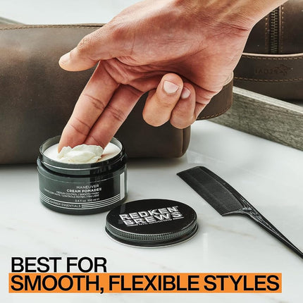 Redken Brews Cream Pomade For Men | Men's Hair Styling Pomade | Medium Hold | Natural, Smooth Finish With Low Shine | For All Men Hair Types | Water-Based Pomade | 100ml