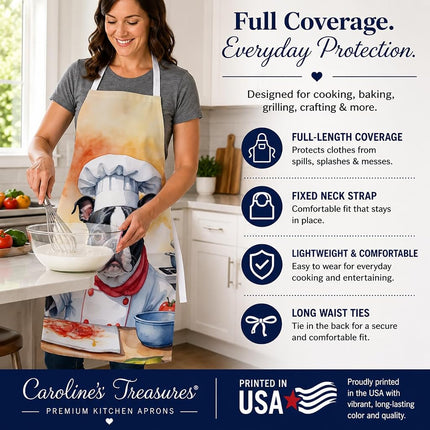 Caroline's Treasures Boston Terrier The Chef Apron Cooking Kitchen Server Baking Crafts Gardening for Adult Women Men, Unisex, Large, Multicolor