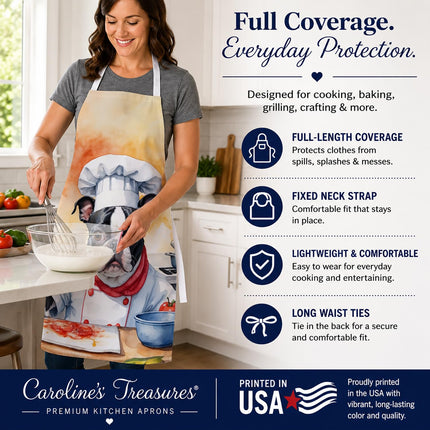 Caroline's Treasures Boston Terrier The Chef Apron Cooking Kitchen Server Baking Crafts Gardening for Adult Women Men, Unisex, Large, Multicolor