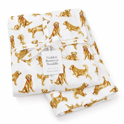 Mud Pie Golden Retriever Print Muslin Baby Swaddle