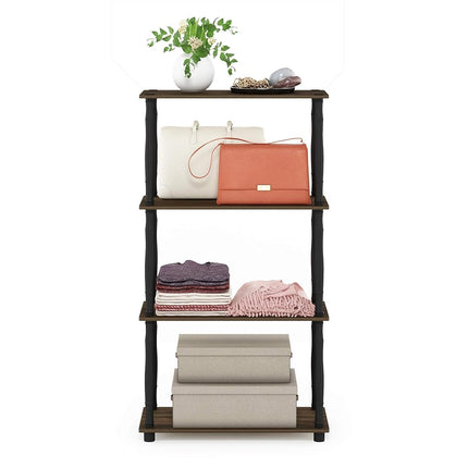 Furinno TURN-N-TUBE Storage Shelves, 4-Tier Book Shelf, Corner Shelf, Toolless Open Shelves, Classic Tubes, for Organization and Storage, Living Room, Home Office, Columbia Walnut