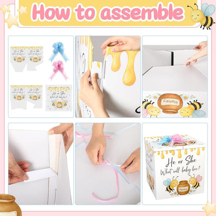 AmazingSpark 28in Jumbo Gender Reveal Gift Box Kit with Oversized Box Giant Pull Bows for Gender Reveal Baby Shower Birthday Party Decor(What Will Baby Bee)