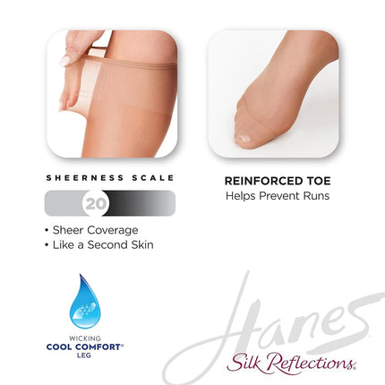 Hanes Silk Reflections Women's Knee High Reinforce Toe 2 Pack, Barely Black, One size