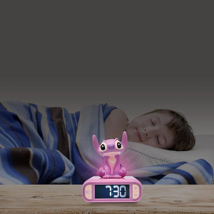 LEXIBOOK, Disney Stitch, Angel Night Light Alarm Clock, Sounds and Melodies, Backlit LCD Screen, Luminous, Snooze, Pink, RL800D1