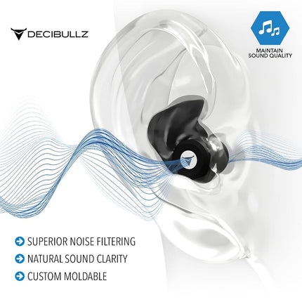 Decibullz - Custom Molded High Fidelity Earplugs - Hearing Protection for Musicians, Concertgoers, and Sensory Disabled - Black