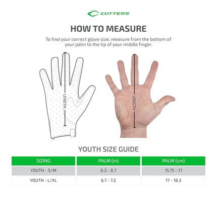 Cutters S150-03-TOPO-Y30 Game Day Receiver Gloves White Youth-L/XL