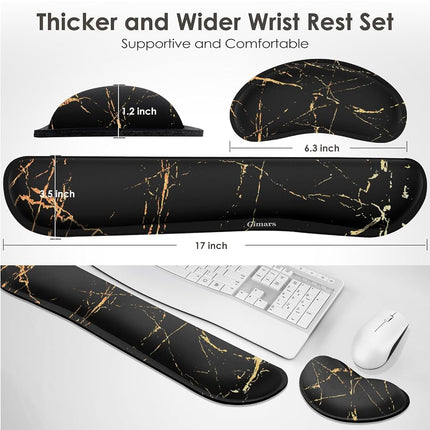 Gimars Upgrade Silky & Superfine Fabric Gel Memory Foam Keyboard Wrist Rest Set, 3 PCS, Ergonomic Keyboard Mouse Wrist Support for Easy Typing Pain Relief, Comfort for Office, Gaming, Computer, Marble