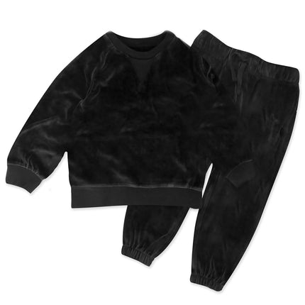 HonestBaby Velour Pullover Hoodie and Zip Front Sweatshirt and Jogger Sweatpants Set, Black, 18 Months