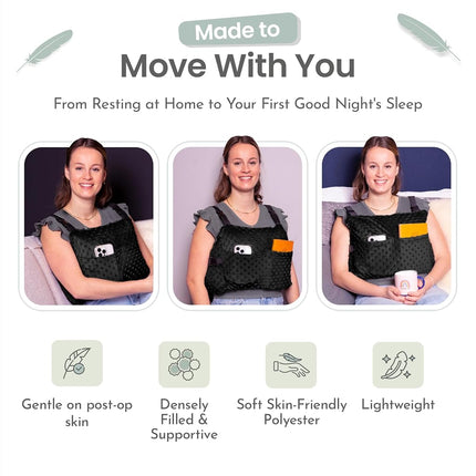 MOYOAMA Post Mastectomy Pillow - Recovery After Breast Cancer Surgery, Breast Augmentation - Lightweight Post Surgery Pillow with 4 Built-in Pockets to Support Healing - Breast Cancer Gifts for Women