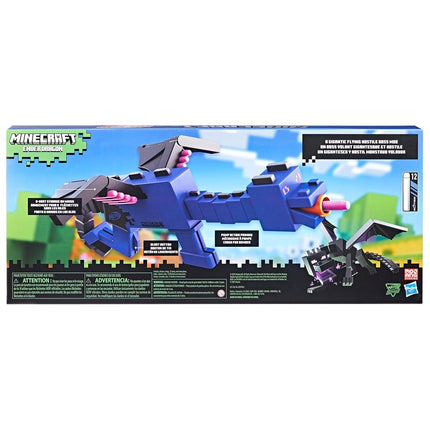 NERF Minecraft Ender Dragon Blaster, Clip interne de 4 fléchettes, 12 fléchettes en mousse Elite, Design inspiré du mob Minecraft du jeu
