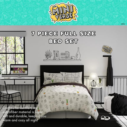 Franco Miniverse Succulent Plants Bedding 7 Piece Super Soft Reversible Comforter and Sheet Set with Sham, Full, (Officially Licensed Product)
