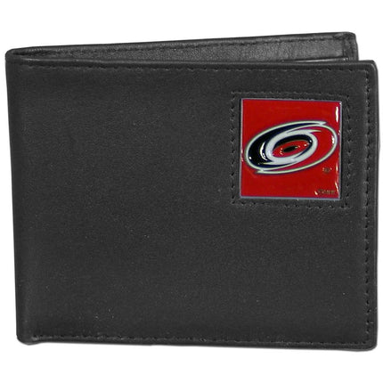 Cartera plegable de cuero de los Carolina Hurricanes de la NHL, empacada en caja de regalo, negra