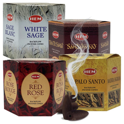 TRUMIRI Incense Cones - Variety Pack of 4 Fragrances (White Sage, Palo Santo, Sandalwood, Red Rose) - 160 Cones (4 Sets of 40) - Aromatic Incense for Waterfall and Mat Bundle