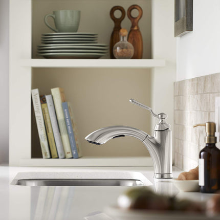 Kohler Sterling 24273-VS Ludington Pull-Out Kitchen Sink Faucet, Single-Handle Laundry Faucet, Pull-Out Sprayer, Vibrant Stainless