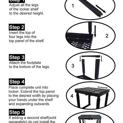 Locker Organizer Shelf， Adjustable Width and Height, Ideal Locker for School, Office, and Gym Lockers (Black)