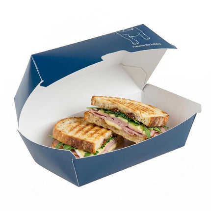 Bio Tek 6.7 x 3.5 x 3.5 Inch Clamshell Food Containers, 100 Disposable Sandwich Containers - Hinged Lid, Tab-Lock Closure, Frenchie Paper Hot Dog Containers, Greaseproof - Restaurantware