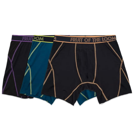 Fruit of the Loom Men's 4-Way Stretch Boxer Briefs | Lightweight & Moisture Wicking Underwear | Long, Regular Leg & Trunk, Max Flex Zones-3 Pack-Colors May Vary, S (Pack of 3)