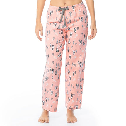 Conjunto de pijama de top de gofre con cuello en V y pantalón de franela para mujer Fruit of the Loom, gris jaspeado/árboles nevados, L