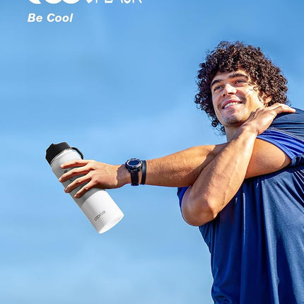 Coolflask 4 L Water Bottle Insulated with Straw&3 Lids, One Gallon Water Jug Large Stainless Steel Metal Vacuum Wide Mouth for Sports, Gym or Office, Non-BPA Keep Cold 48H Hot 24H, White