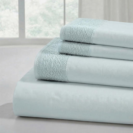 Modern Threads Pacific Coast Textiles 3 Piece Crochet LACE Microfiber Sheet Set SEAMIST Twin, Microfibre, Sea Mist