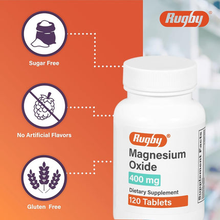 Rugby Magnesium Oxide 400mg Dietary Supplement - 120 Tablets