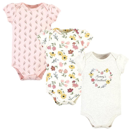 Hudson Baby Bebé Unisex Bodysuits de Algodón, Paquete de 3 Florales Pintados Suaves, 12-18 Meses, Paquete de 3 Florales Pintados Suaves, 12-18 Meses