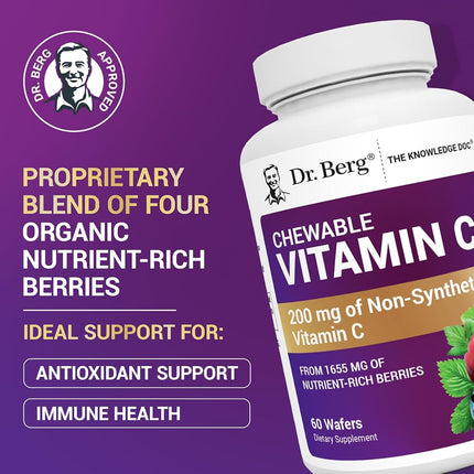 Dr. Berg's Vitamin C Complex Whole Food (60 Chewable) 100% Natural Vitamin C from Just 4 Berries, Non-GMO