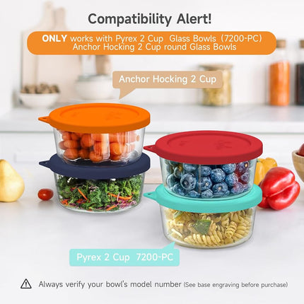 Sophico 2 Cup Round Silicone Storage Cover Lids Replacement for Anchor Hocking and Pyrex 7200-PC Glass Bowls (Container not Included) | Red-Orange | 4 Pack