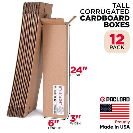 Paclord Lot de 12 Grandes Boîtes en Carton 15,2 x 7,6 x 61 cm (L x l x H) – Boîtes d'Emballage Fabriquées aux États-Unis pour Déménagement, Expédition ou Stockage – Approuvé USPS, UPS