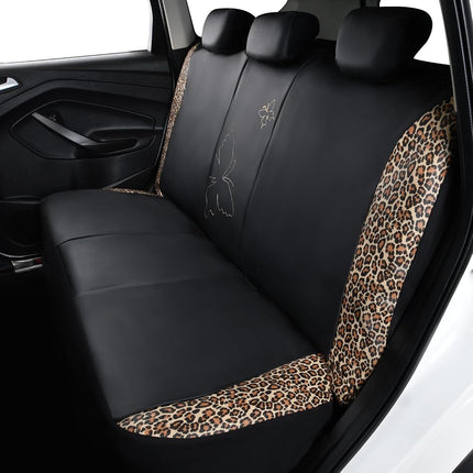 Flying Banner Butterfly car seat Covers ful Set Fashion Universal Lady Woman Female Rear Bench Split Colorized (Full Set - Faux Leather, Leopard Brown)