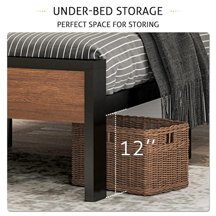 SHA CERLIN 14 Inch Full Size Metal Platform Bed Frame with Wooden Headboard and Footboard, Mattress Foundation, No Box Spring Needed, Large Under Bed Storage, Non-Slip Without Noise, Walnut