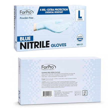 ForPro Disposable Nitrile Gloves, Chemical Resistant, Powder-Free, Latex-Free, Non-Sterile, Food Safe, 4 Mil, Blue, Large, 100-Count