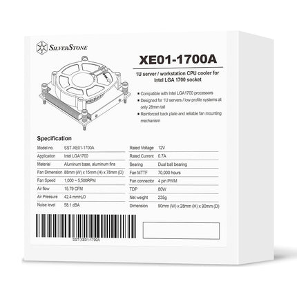SilverStone Technology XE01-1700A 1U Server/Workstation CPU Cooler for LGA 1700 Socket, SST-XE01-1700A
