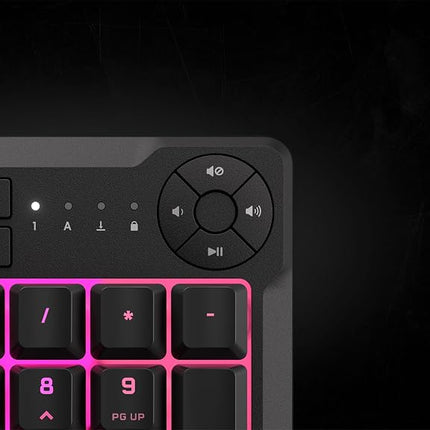 Corsair K55 CORE RGB Membrane Wired Gaming Keyboard � Quiet, Responsive Switches � Spill Proof � RGB with Ten Zones � Media Keys � iCUE Compatible � QWERTY NA � PC, Mac � Black