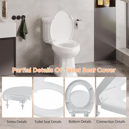 Elongated Slow Close Toilet Seat - Quiet Close Lid, Quick Release, Easy Install, Non-Slip Bumpers, White Bathroom Toilet Seat Cover - Easy Clean, Soft Close